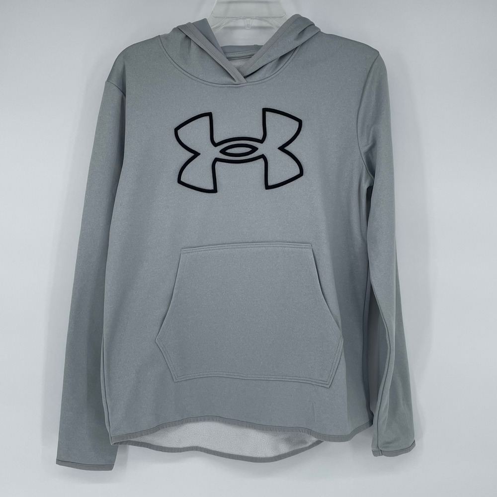 Under Armour Womens Gray Fleece Lined Logo‎ Pullover Hoodie Size Small SM Loose